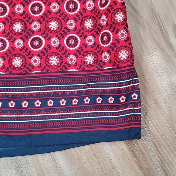 🔺️Anthropologie Fleur Bleue Red & Blue Print Popover 3/4 Sleeve Top Medium - Picture 6 of 11
